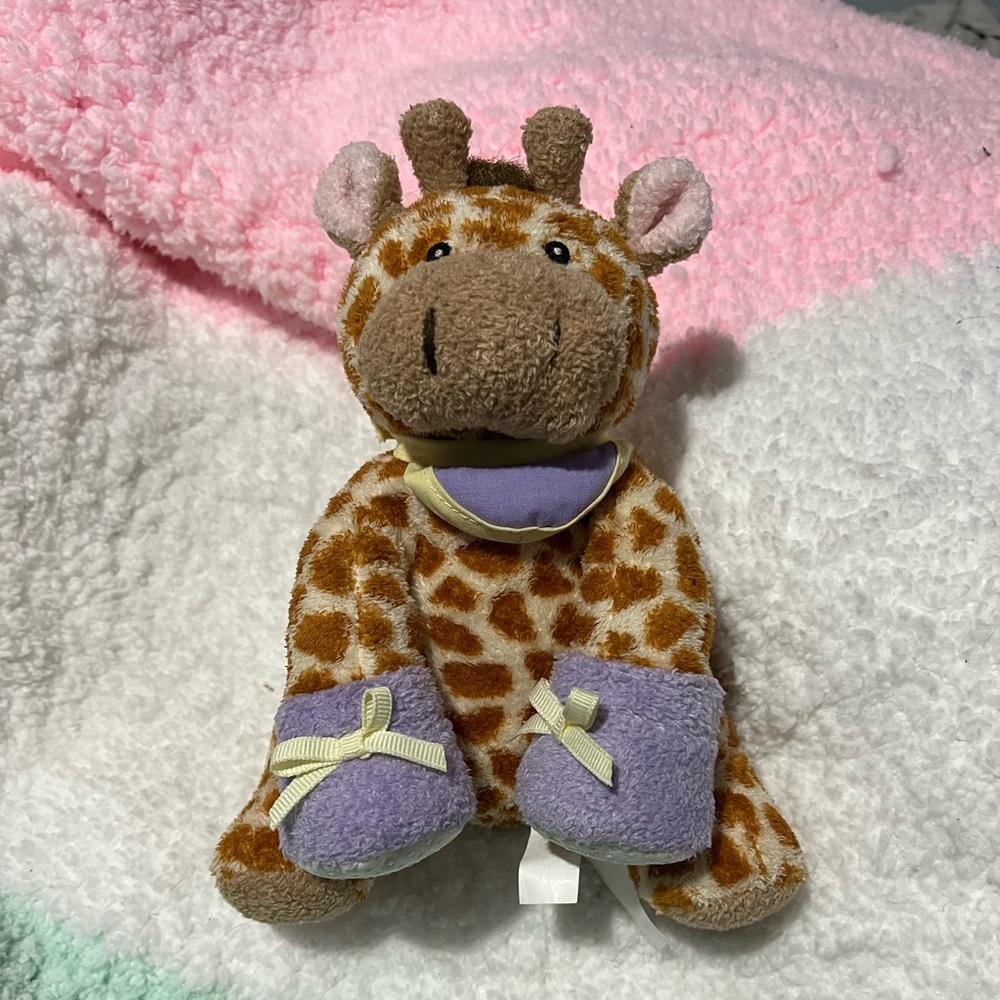 Plush Giraffe Toy with Purple Booties and Bib